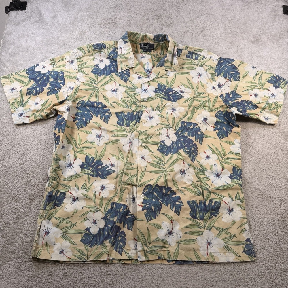 Vintage Polo Ralph Lauren Shirt Men 2XL Clayton Floral Loop Collar Hawaiian READ